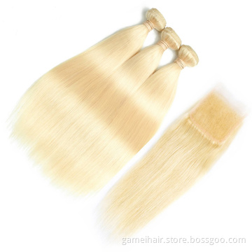 Durable Virgin Remy Hair Bundles Peruvian Straight Hair Weaves Weft  613 Human Hair Bundles and Closure Set